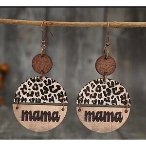 NWT Mama Leopard Brown Earrings Wood Lightweight Dangle Trendy